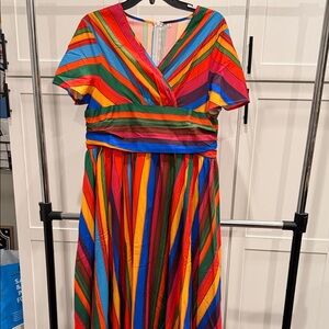 New! Colorful Striped V-Neck Maxi Dress